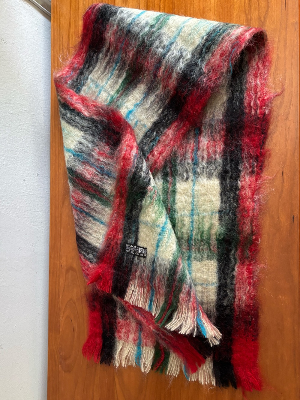 NWOT Multicolor Mohair Plaid Scarf — Red, Black, Cream